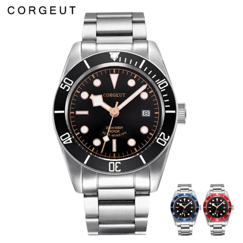 Watches Corgeut Brand Black Dial Men NH35 Miyota Automatisk mekanisk klocka Militärsport Swim Steel Mechanical Arve Watches