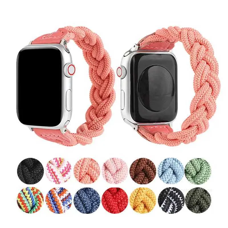 Apple Watch 45mm 41mm 44mm 40mm 38mm 38mm 42mmバンドのデザイナー編組弾性コードウォッチストラップナイロン織りリストバンドブレスレットIWATCHシリーズ7 6 5 4 3 SEスマートアクセサリー