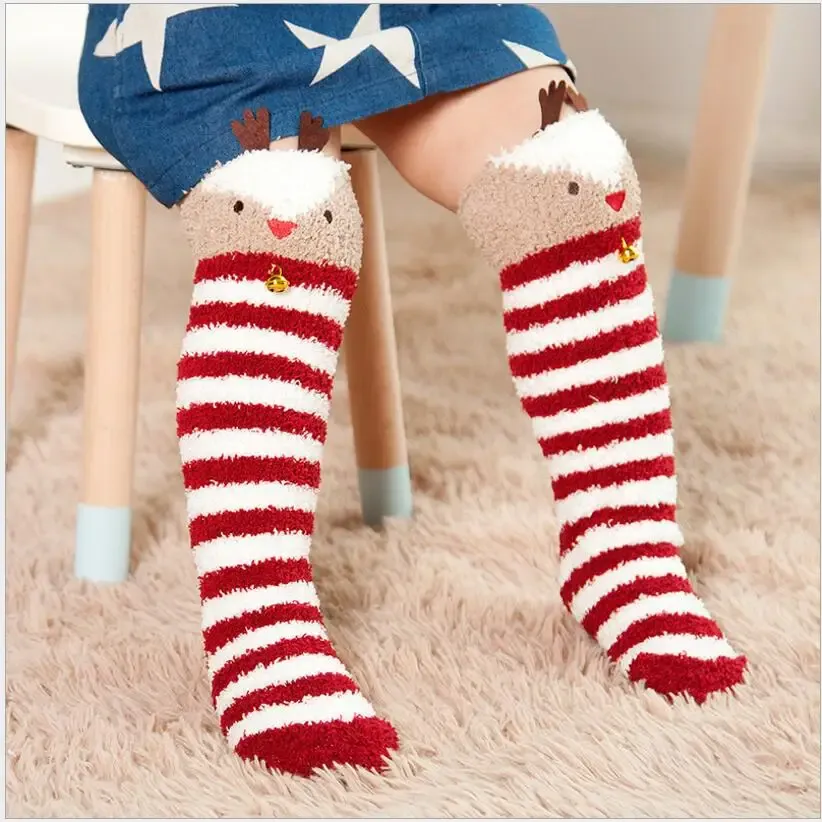 Çorap Bebek Kış Çorbaları Antislip Çocuk Çocuk Diz Yüksek Çorap 3D kulak bebek bacak ısıtıcılar pamuklu yenidoğan için Noel çorapları