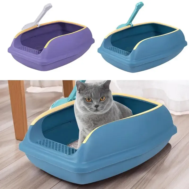 Housebreaking Semi Enclosed Litter Box with High Sides Pet Toilet Prevent Splash Tray Movable Fence Open Top Cats Litter Tray for Small Pets