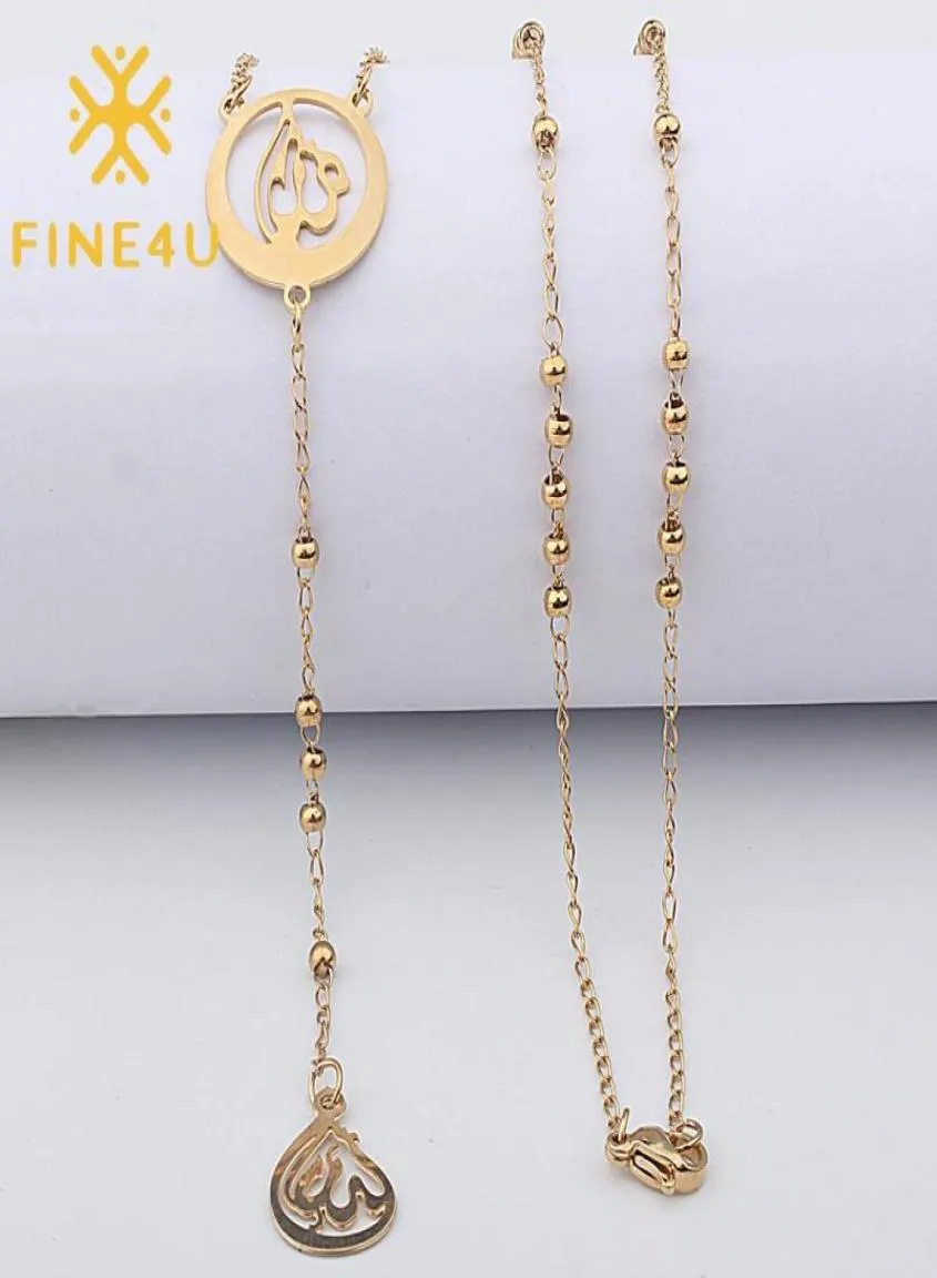 FINE4U N417 Rvs Moslim Hanger Ketting 6mm Goud Kleur Kralen Rozenkrans Ketting Koran Sieraden Voor Mannen Women1566447