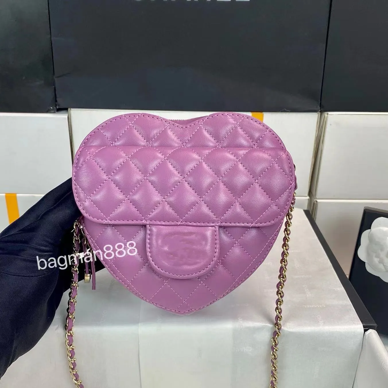 Canal 10A Designer Bags Love Peach Heart Bag Mini Chain Bag Diamond Lattice Mulheres Luxury Designer Bolsa Lambskin Totes Corss Corpo Ombro Messenger Bolsa