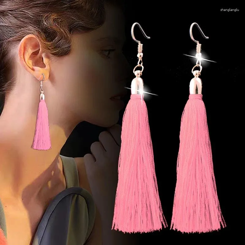Dangle Earrings SINLEERY Boho Red Blue Pink Tassels Silk For Women Accessoire Plage Femme Gift Earings Fashion Jewelry ES100