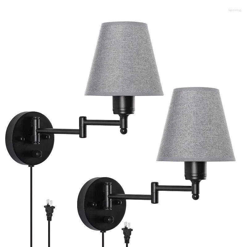 Wall Lamp American Retro LED Sconce Light Industrial Style Iron Rocker Creative Fabric Plug Bedroom