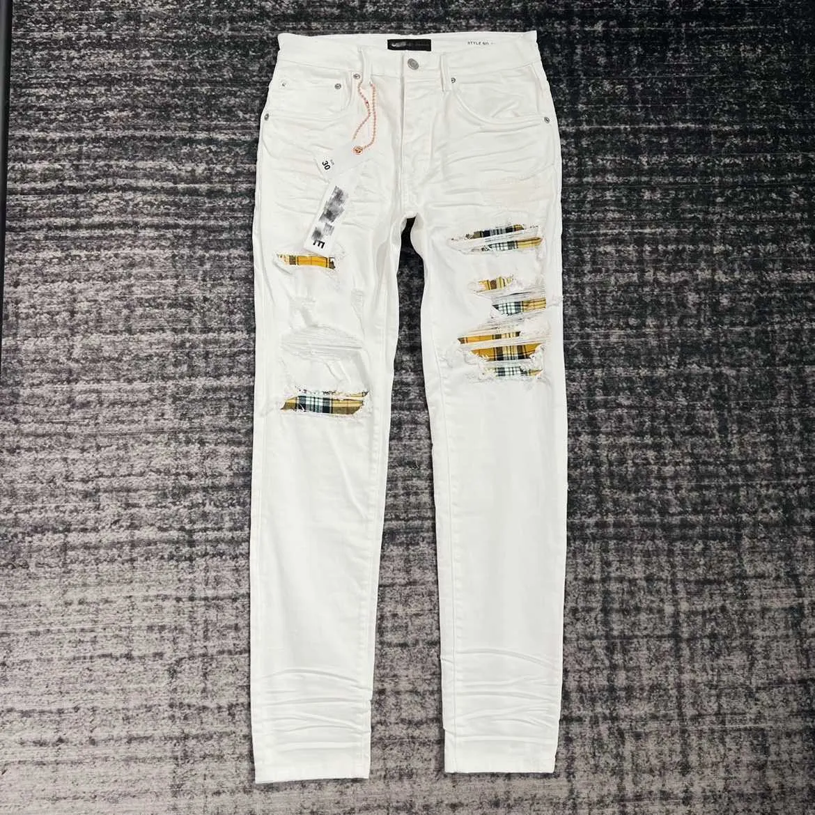 Designerkleidung Herrenjeans, Luxusmarke, Lila, Mann, Lila, Marke, trendige, brandneue Anti-Aging-Jeans, schmale Passform, lässig, bestickt, Patchwork, Distressed-Jeans im amerikanischen Stil