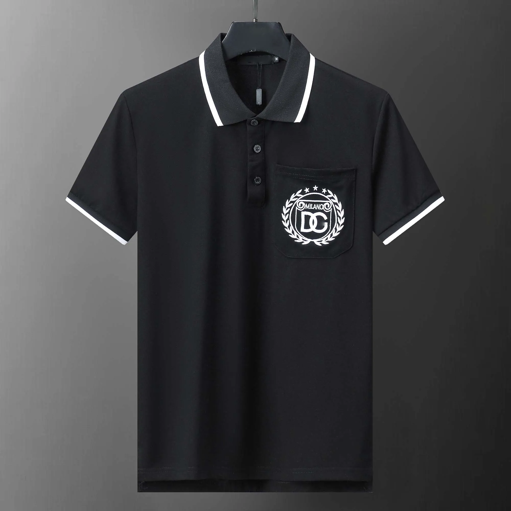Herren-Poloshirt, Designer-Polohemden für Herren, modischer Fokus, Stickerei, Schlange, Strumpfband, kleine Bienen, Druckmuster, Kleidung, Kleidung, T-Shirt, schwarz-weißes Herren-T-Shirt Nr. 051