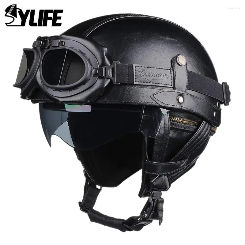 Motorhelmen Helm Vintage Capacete De Moto Scooter Half Face voorruit vizieren Afneembare inzetvoering DOT-certificering