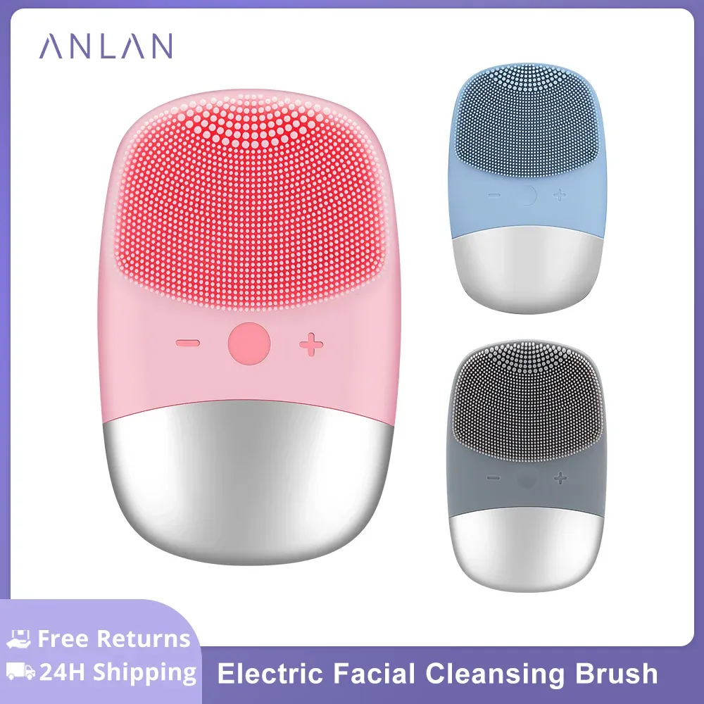 Flaskor Anlan Sonic Electric Facial Cleansing Brush Silicone Mini Face Cleaner Skin Massager Deep Pore Cleaning Face Cleansing Brush