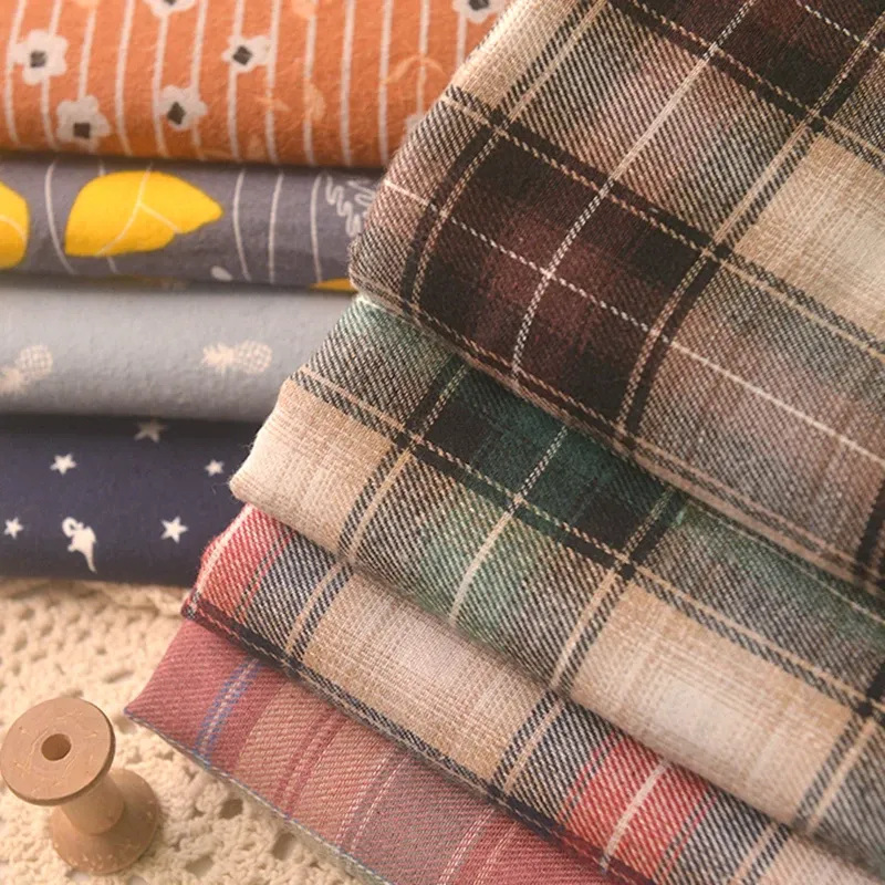 Fabric Yarndyed Brushed Plaid Pure Cotton Fabric Flannel Autumn and Winter Shirts Skirts Bedding Handmade DIY Apparel Sewing Fabric