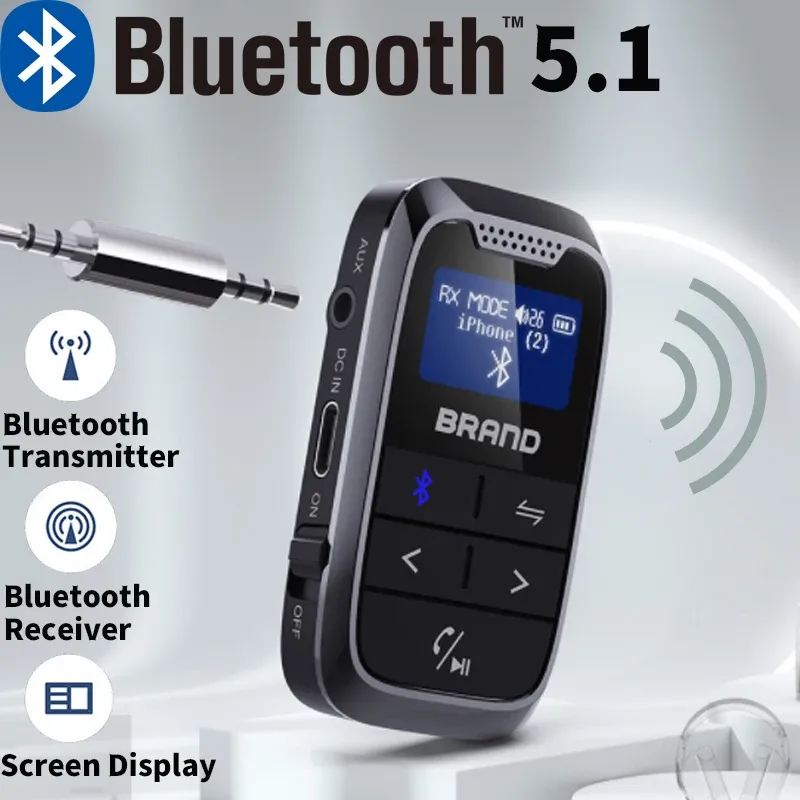 Spelare Bluetooth 5. 1 Mottagare Sändare Trådlös handfri ljudadapter 3.5mm aux jack biltillbehör för TV -bil PC -hörlurar