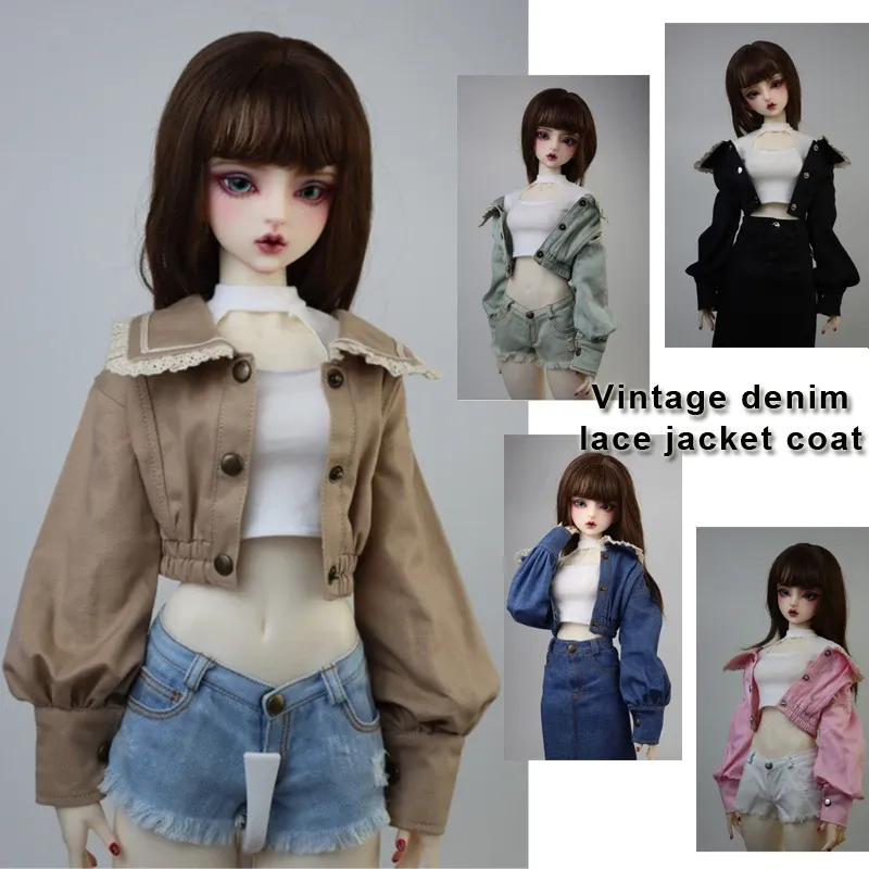 D04-B218子供ハンドメイドトイBJD/SD服1/3 1/4ヴィンテージデニムレースジャケットコート1PCS