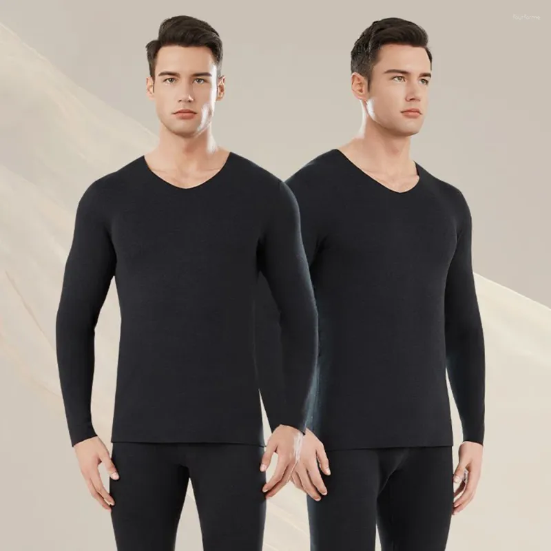 Roupa interior térmica masculina inverno conjunto de lã seda remendo engrossado terno lingerie quente 2 peças roupas térmicas pijamas