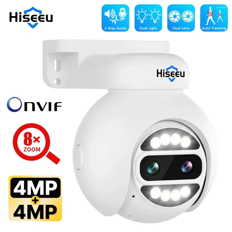 Hiseeu 8MP 8X Zoom Dual Lens POE PTZ IP Camera 4K 4MP Color Night Vision Security Video Surveillance CCTV Cameras XMEye