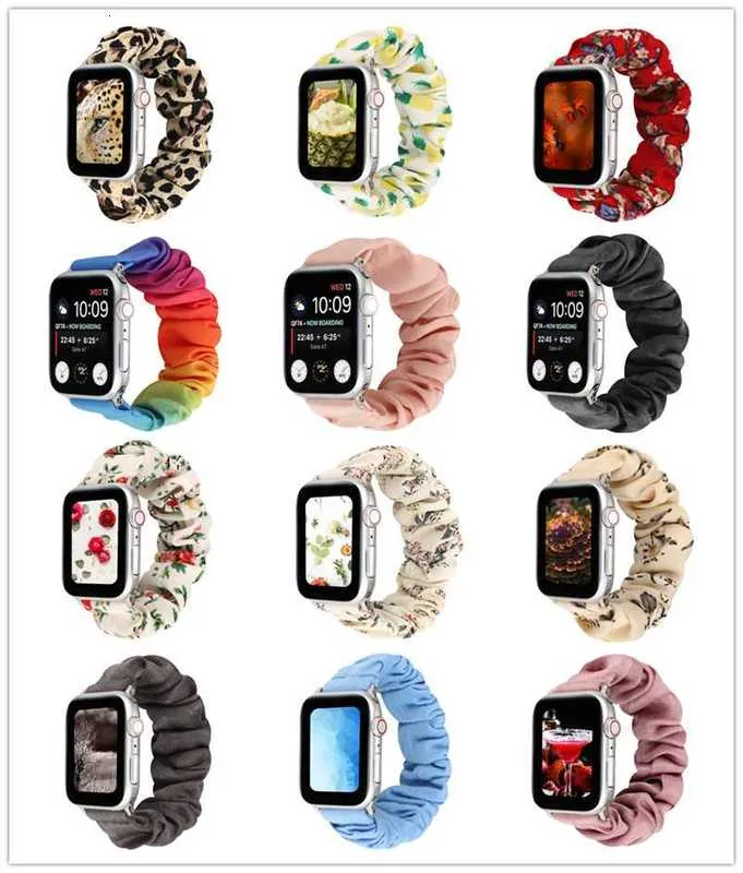 Designer för Apple Watch Series 6 5 4 3 2 1 SE Soft Scrunchie Casual Band Wristwatch Strap Designerzm50ZM50