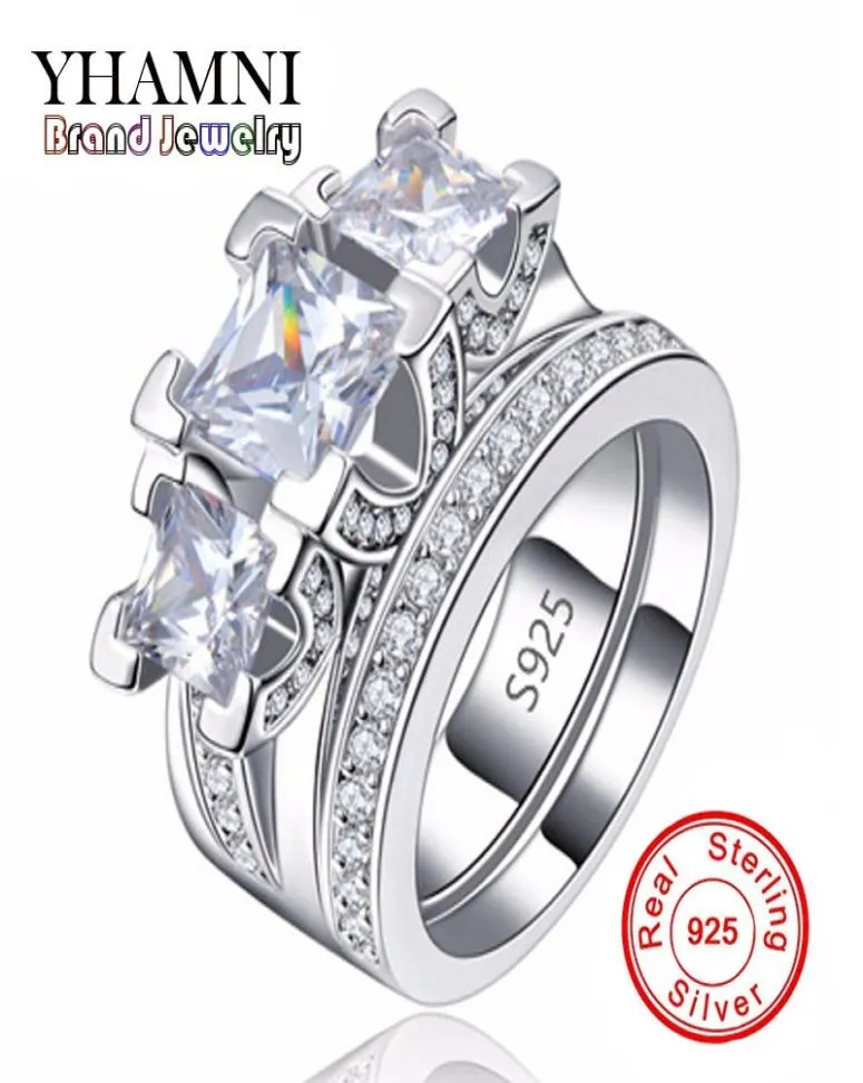 Yhamni Fashion Silver Wedding Ring Sets 925 Sterling Silver Jewelry for Luxury Party Diamondt Round Fashion Memaly Bague Bij8208363