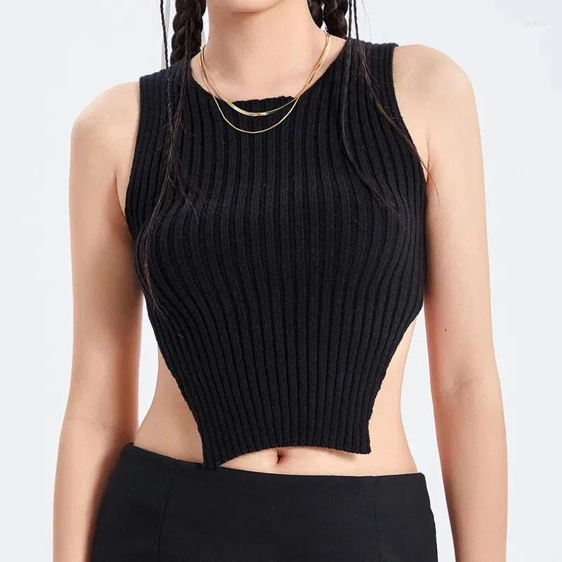 Tanques femininos Mulheres Rib Knit Tank Tops Roupas de Verão Cor Sólida Sem Mangas Backless Colete Tie-Up Slim Crop Roupas Sexy Club Streetwear