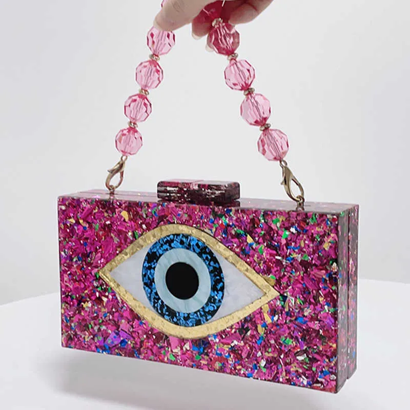 Bolso de noche de moda para mujer, bolso cruzado con ojos, bolso de mano con cuentas, 022924a