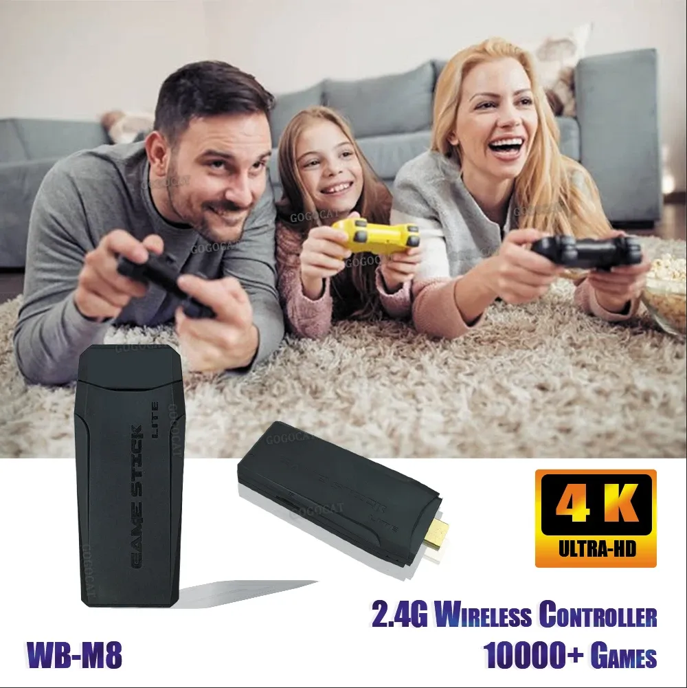Spelare Videospelkonsoler 4K HD 2.4G Wireless 10000 Games 64 GB Retro Mini Classic Gaming GamePads TV Family Controller för PS1/GBA/MD