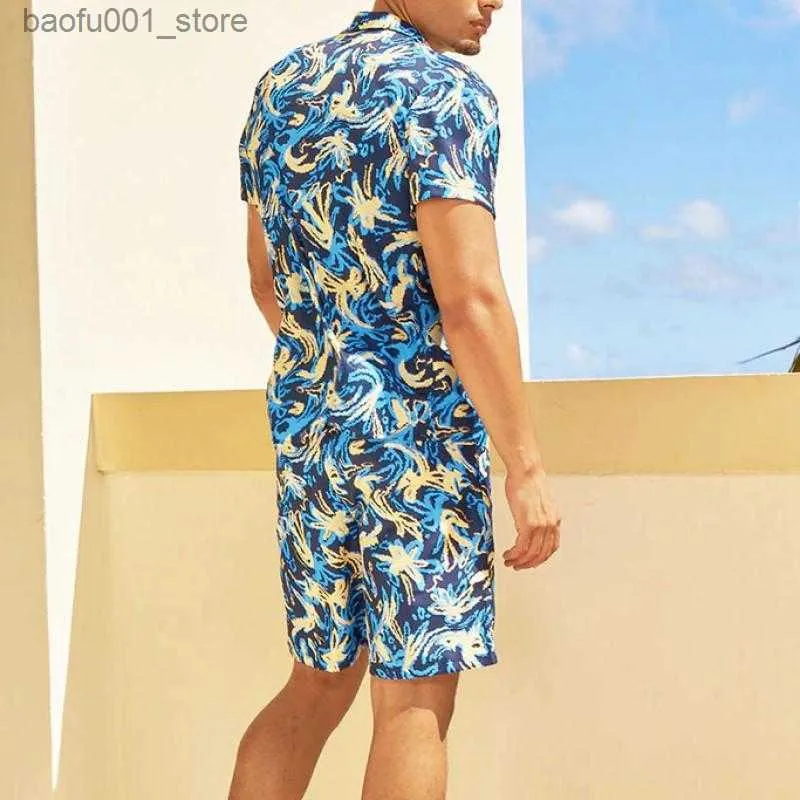 Tute da uomo Tute da uomo Taglie forti Set da due pezzi Pring Camicia hawaiana a maniche corte Pantaloncini sportivi da spiaggia sottili Y2k Abiti estivi per uomo Suit Tracks Q240228