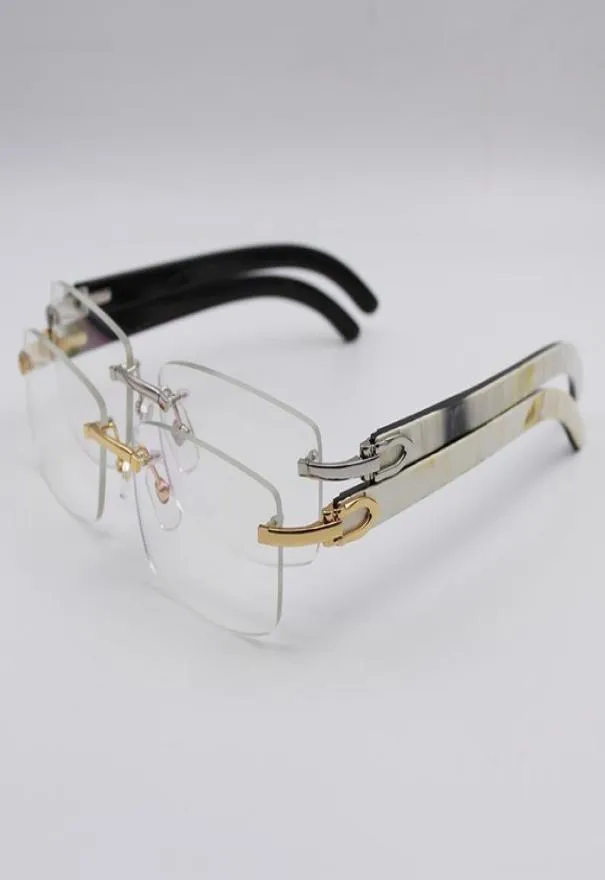 Marcos de gafas de cuerno de búfalo oro plata sin montura óptica transparente hombres mujeres marca diseñador calidad blanco interior negro5215852