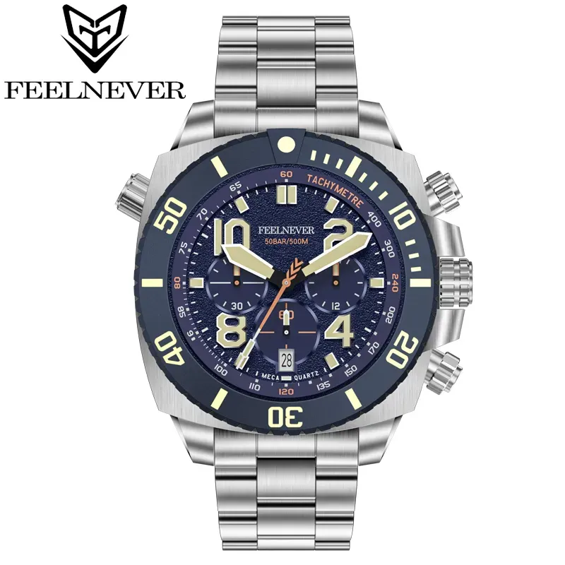 Часы Feelnever Sport Dive Кварцевые часы для мужчин Нержавеющая сталь 316l с сапфировым стеклом Мужские часы с большим циферблатом 500 м Водонепроницаемые часы Reloj Hombre