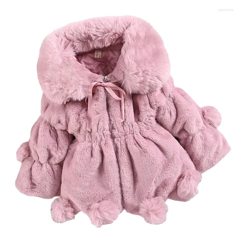 Down Coat Girls Winter plus fluweel warm 0-6 jaar oude baby Koreaanse buitenwinddicht bont overjas verdikte mode kinderkleding