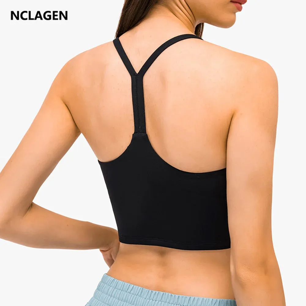 衣装Nclagen Sports Bra Yoga Vest Push Up High Impact Yoga Underwear Padded Shockproof Elastic Sexy Jym Blouse Fiess Camisole Top