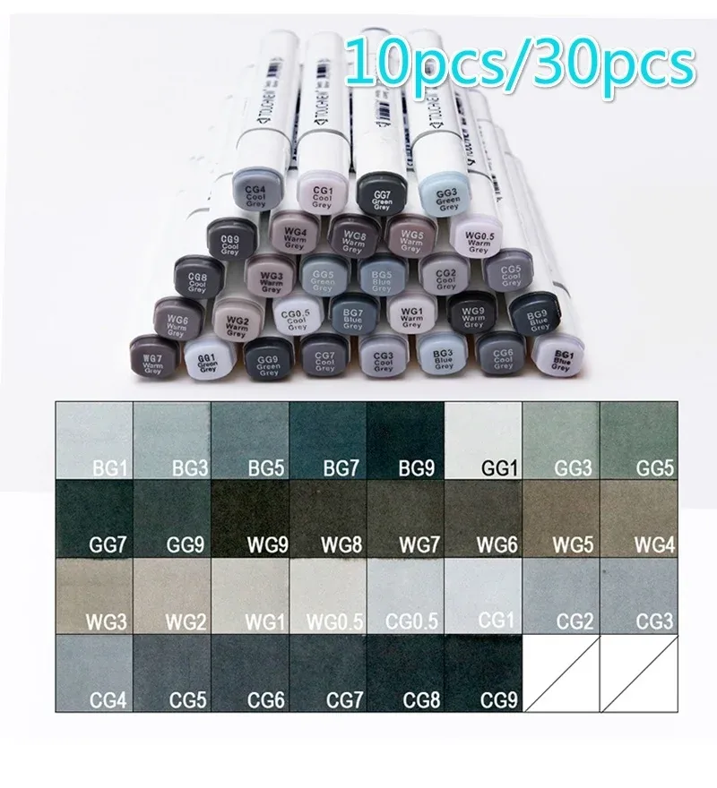 Markers 10/30 Colors Grayscale Art Marker Pen DoubleEnded Sketch Markers Alcohol Based Ink Neutral Gray Tones Art Supplies