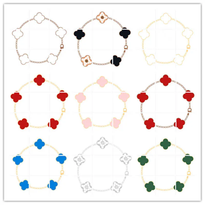 Bijoux de créateurs Bracelet de luxe VanCA V Golden Fan Famille Quatre Feuilles Herbe Cinq Fleurs Bracelet Femme Mode Polyvalent Naturel Agate Rouge Net Artisanat Rouge