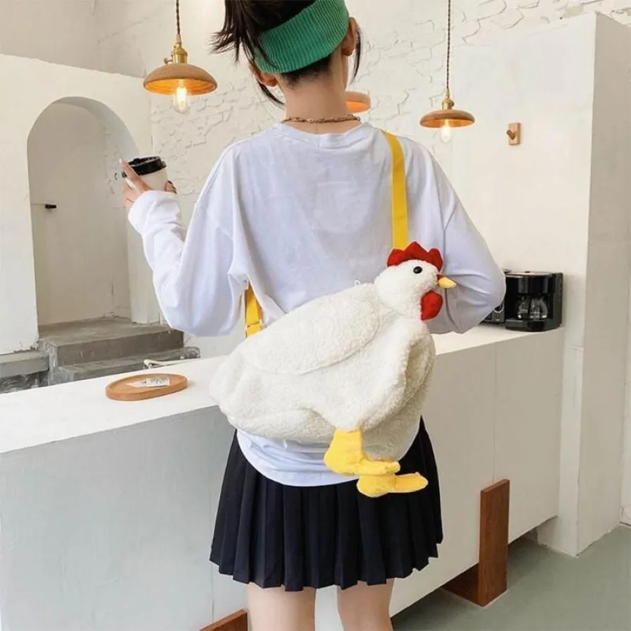 Sacs Duffel 1 PC Sac Agneau Laine Peluche Bandoulière Bourse Mignon Dessin Animé Poulet Épaule Fête Travail Voyage Cartable Pour Femmes Casual Shou3066