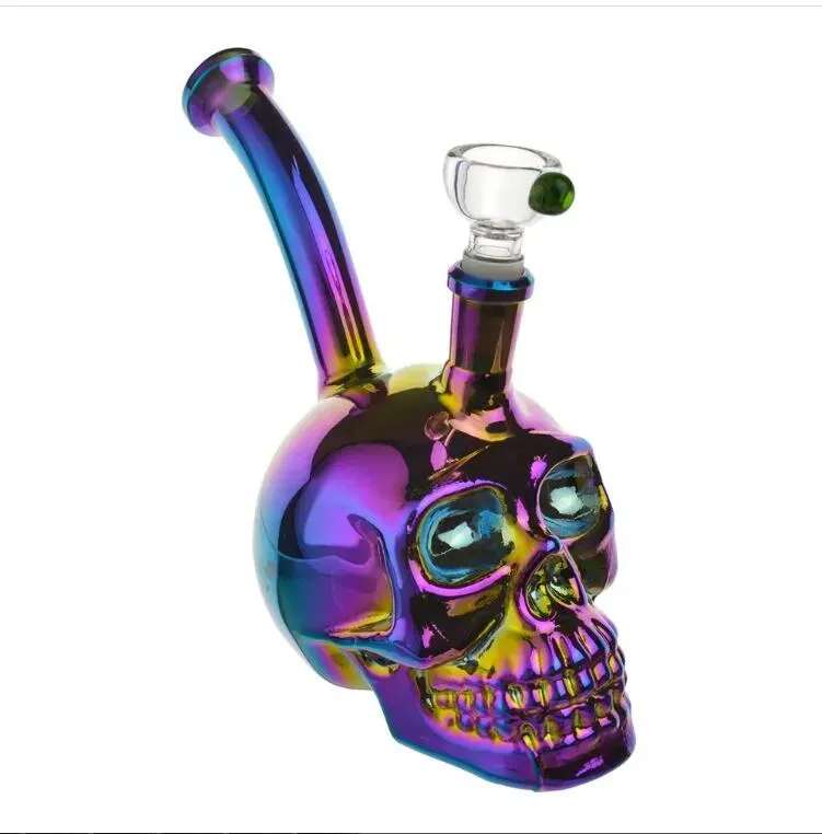 Skull Glass Bong Hookhs Recycler Dab Rigs DownStem Perc Smoke Pipe Heady Glass Water Bongs ZZ