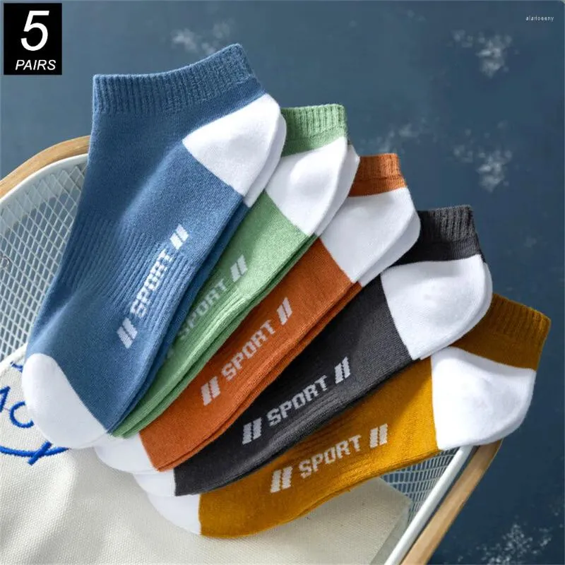 Chaussettes pour hommes 5 paires/pack "Sports" lettres d'été bateau personnalisé absorbant respirant jeunes étudiants Sox mélange de couleurs