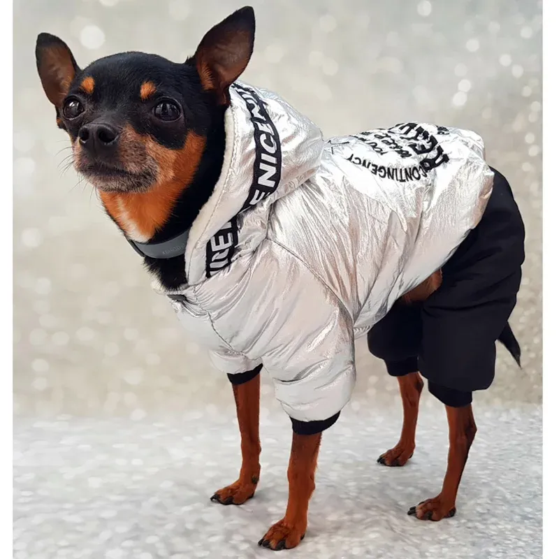 Rompers Yorkie Chihuahua Dog Clothes Winter Dog Jumpsuit for Smell Dogs防水厚い温かいフード付きコートの衣装オーバーオール