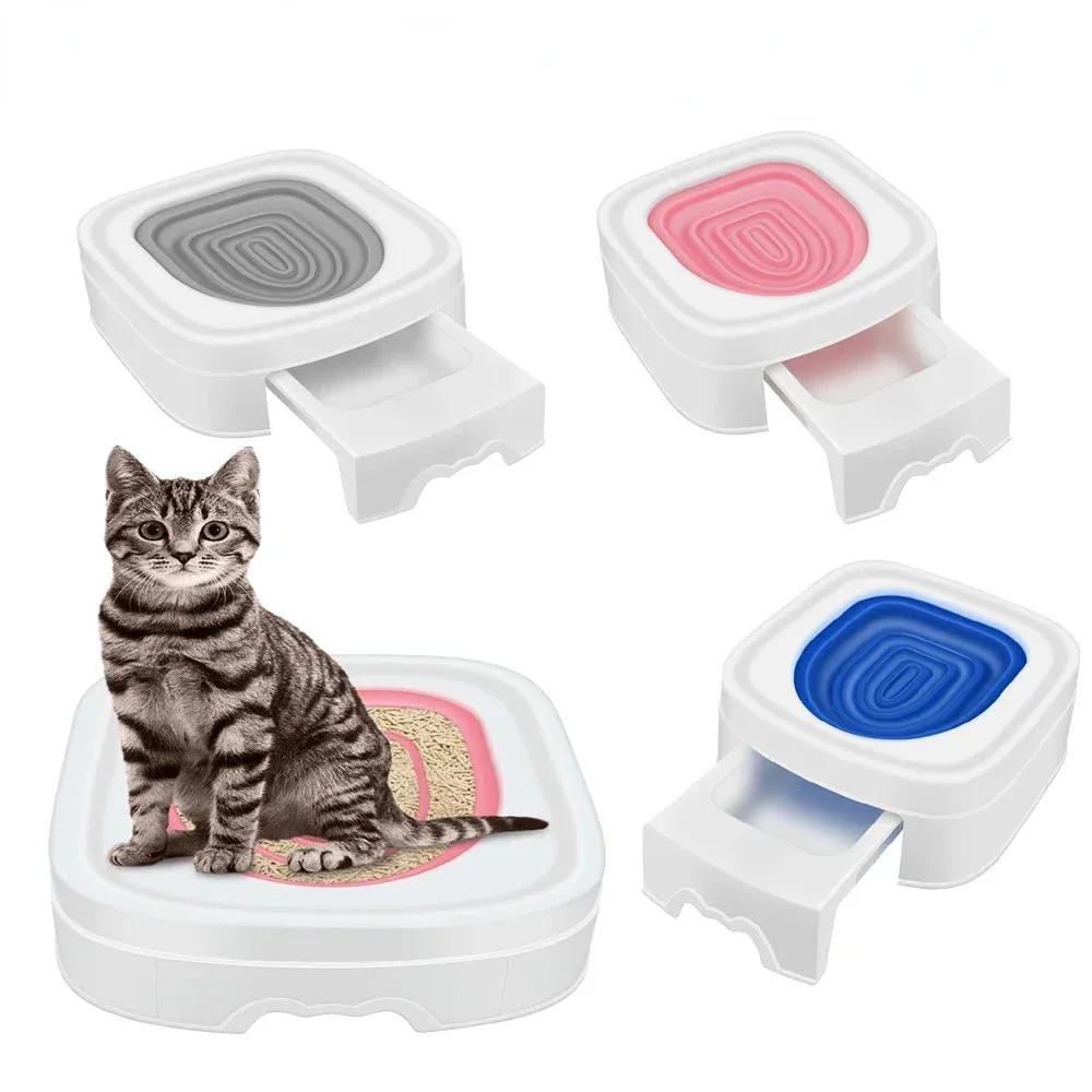 Boîtes Nouveau formateur de toilettes pour chats, bac à litière réutilisable pour chat pouvant être avec de l'eau ou de la litière pour chat enseignant aux chats à utiliser le produit d'outils de toilette