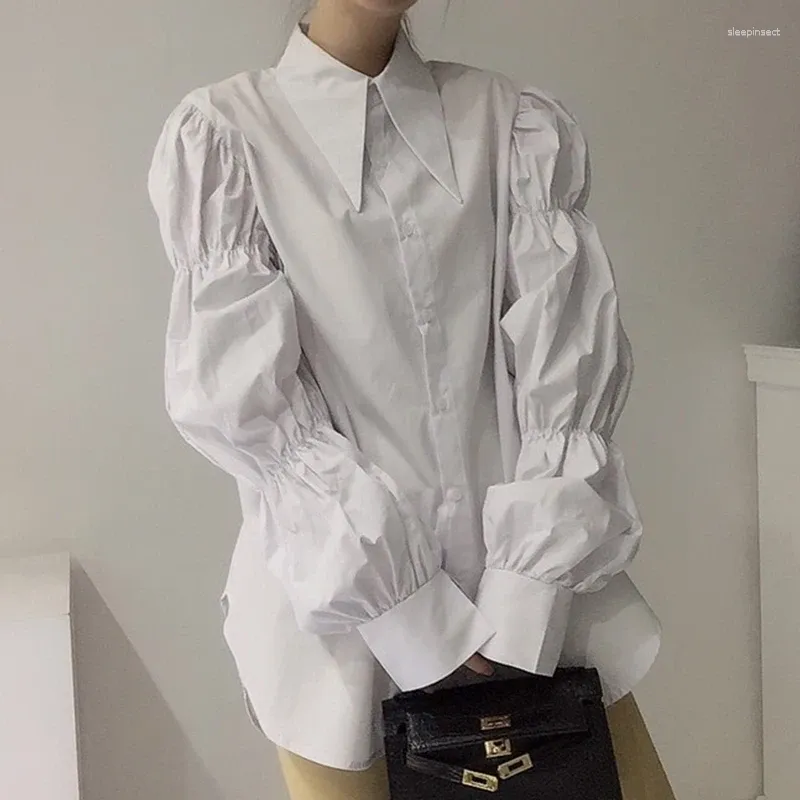 レディースブラウスファッションウーマンブラウス2024韓国シックコート風単乳製品デザイントップハッブルバブルスリーブシャツ女性カミザスデミージャー