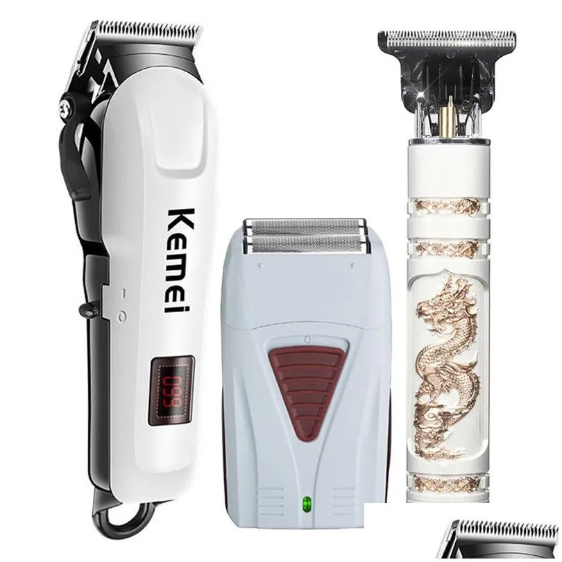 Tondeuse à cheveux Clipper rasoir électrique hommes tondeuse 3 pièces ensemble tondeuses à cheveux professionnelles USB Chargingclipper 220707 livraison directe Hai Dhuqa