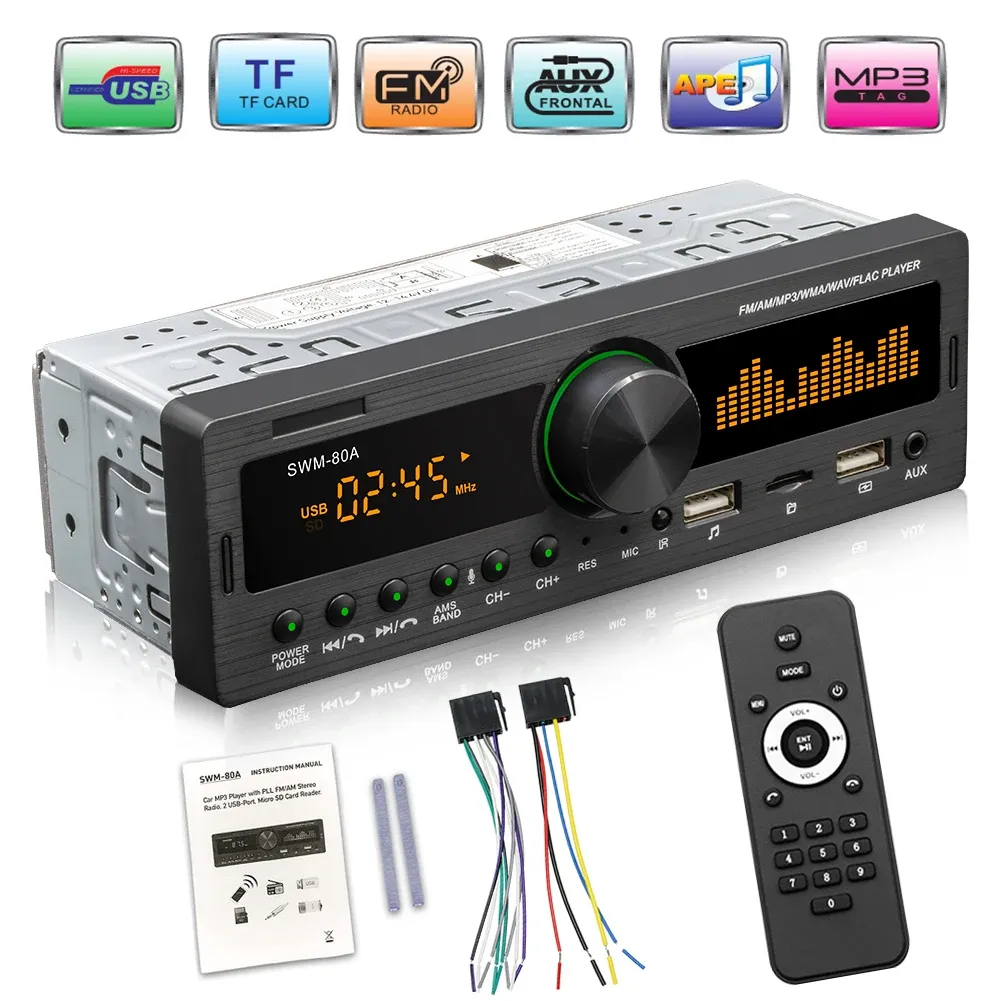 Lecteurs 1Din Auto Radio Multimédia Mains libres Lecteur MP3 FM AM Audio 12V USB / SD / AUX Entrée dans le localisateur de tableau de bord Auto Stereo Head Unit