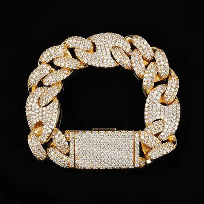 20mm Iced Cuban Oval Link Diamond Bracelet 14K White Gold Plated Cubic Zirconia Jewelry 7inch 8inch 9inch Mariner Cuban Link Chain237m