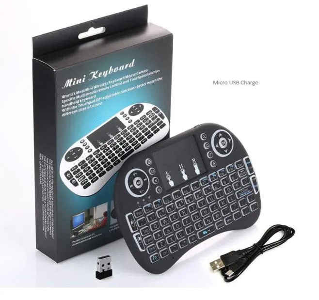 Мини-беспроводная клавиатура Rii i8 24 ГГц Air Mouse Клавиатура с дистанционным управлением Сенсорная панель для Android Box TV 3D Game Tablet PC1872623