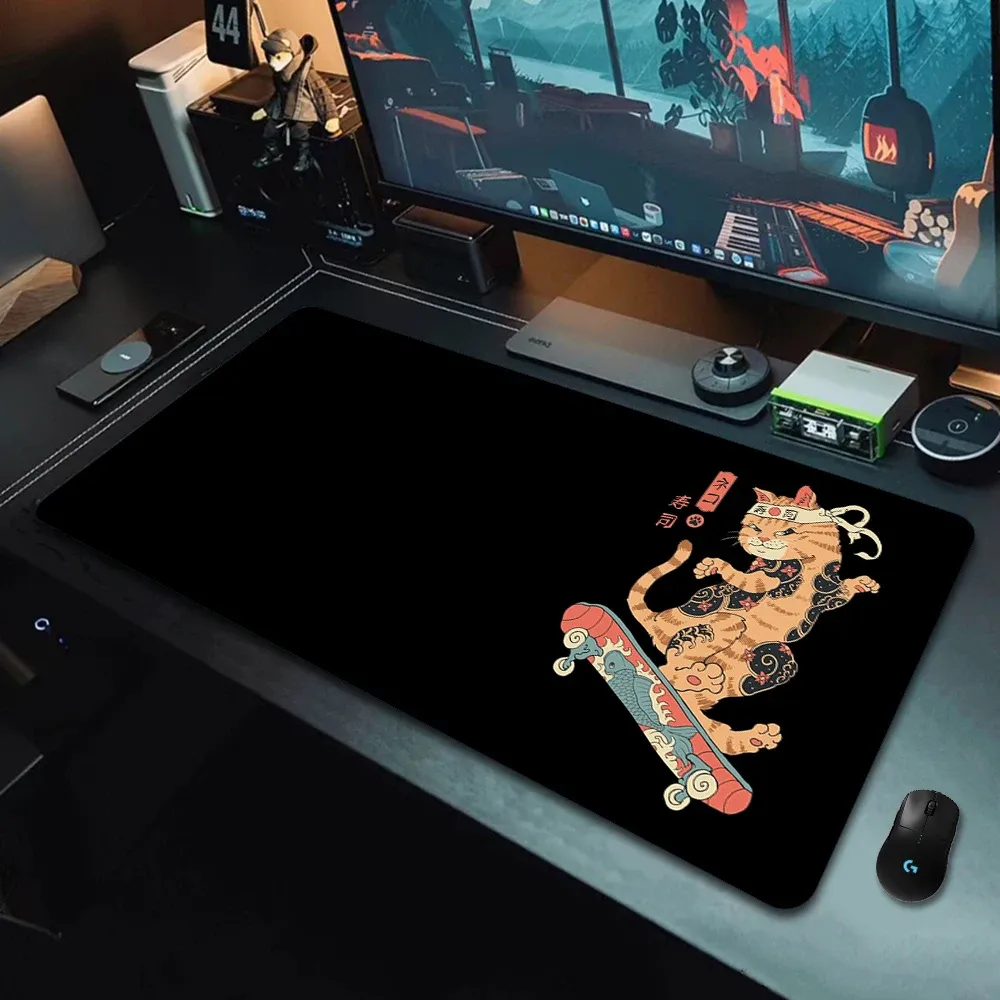 Kuddar spelmus pad japansk katt hd tryck stor mousepad xxl enkel skrivbord matta för spelare skrivbord dekoration lås kant stora mause mattor