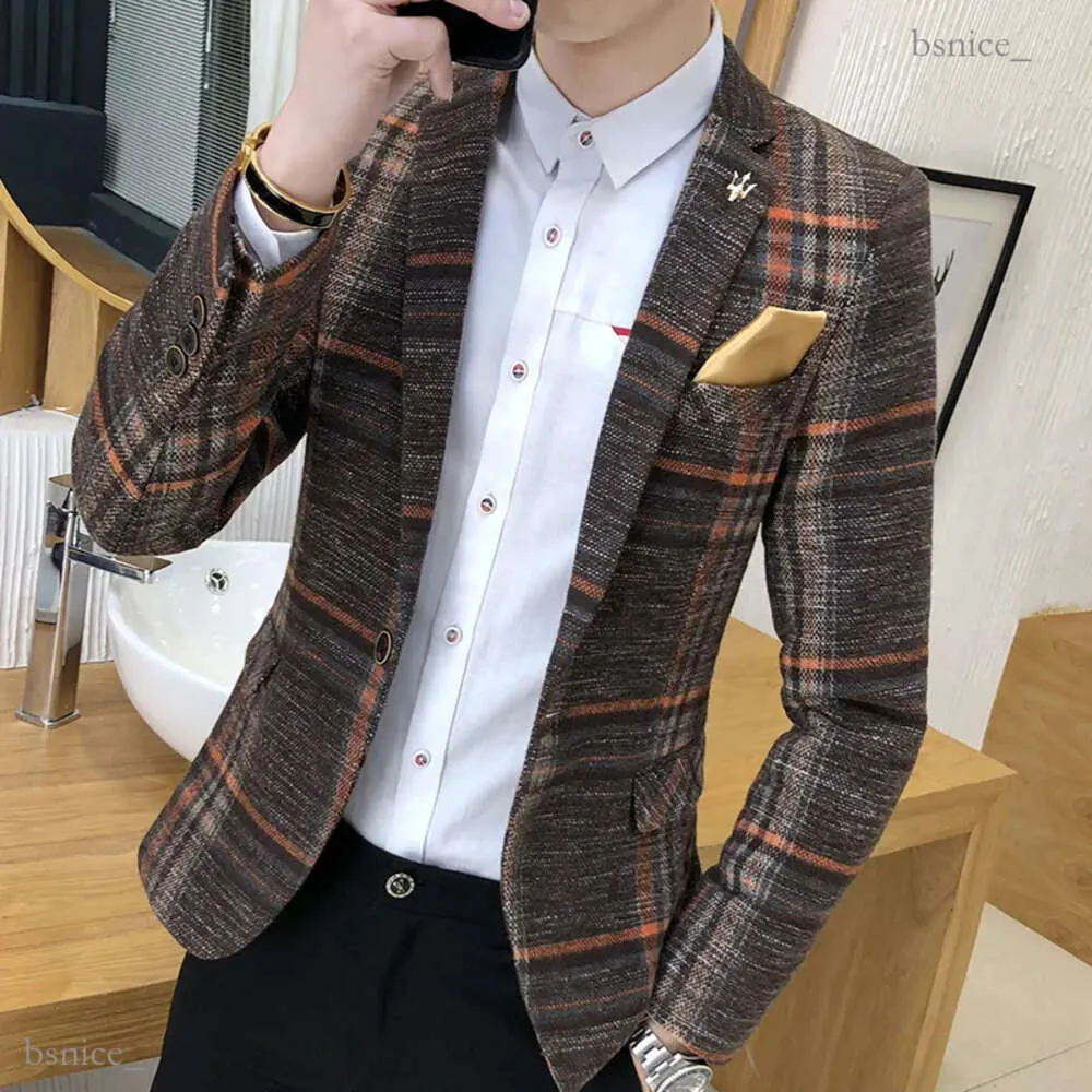 Boutique Fashion Classic Plaid Mens Suit Coats Single Buckle Wedding Dress Casual Jacket Men Blazer Xl 351