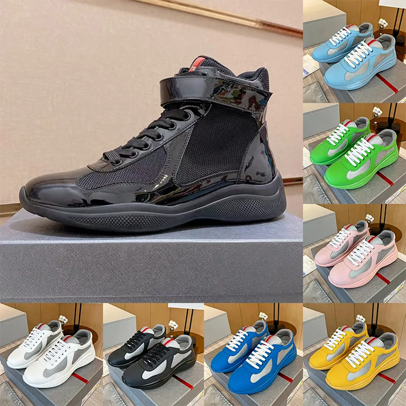 Hochwertige Pradea-Freizeitschuhe aus Lackleder für Herren, Low-Top-Americas-Cup-Designer, Luxusmode, weiches Gummi, Sporttrainer, Rosa, Schwarz, Weiß, Rot, Amerika-Herren-Turnschuhe, Größe 38–46