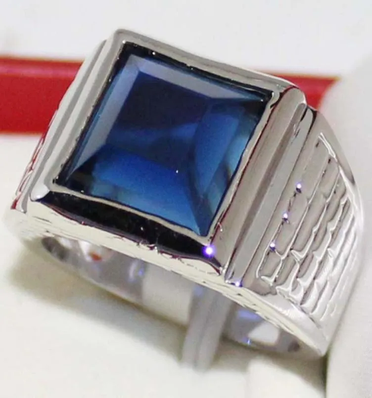 Klassisk Men039S 925 Silver Blue Sapphire CZ Gem Stone Band Wedding Ring Gift Size 910116325800
