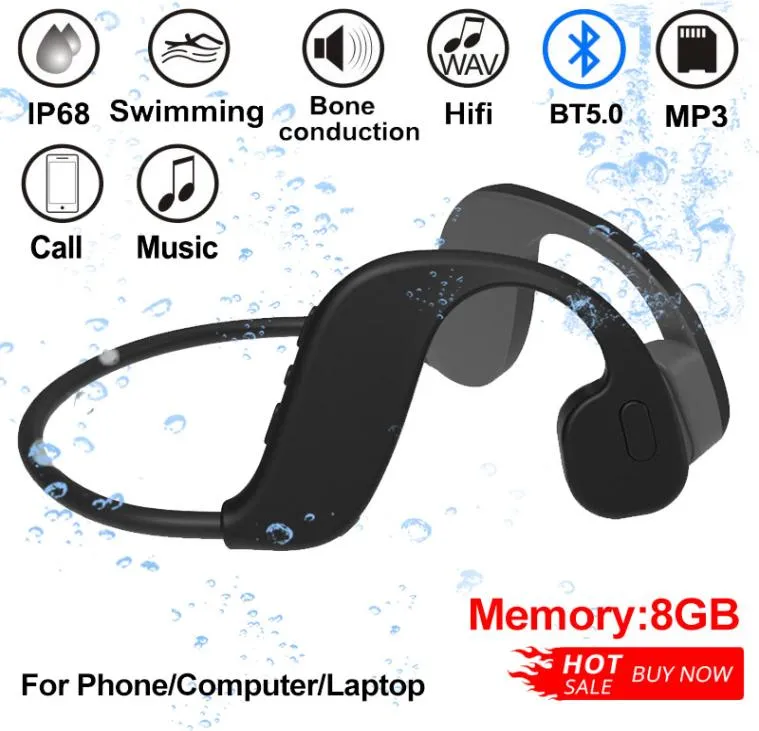 Y8 fones de ouvido bluetooth ip68 à prova dip68 água mp3 chamada natação esporte fones 8gb ram usb alto-falante condução óssea para telefone pc2919324