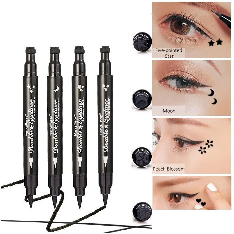 Eyeliner Heng Fang Mignon Double Tampon Eyeliner Stylo Séchage Rapide Lisse Imperméable Anti-taches Eye Liner Yeux Noirs Maquillage Drop Livraison Healt Dhldz