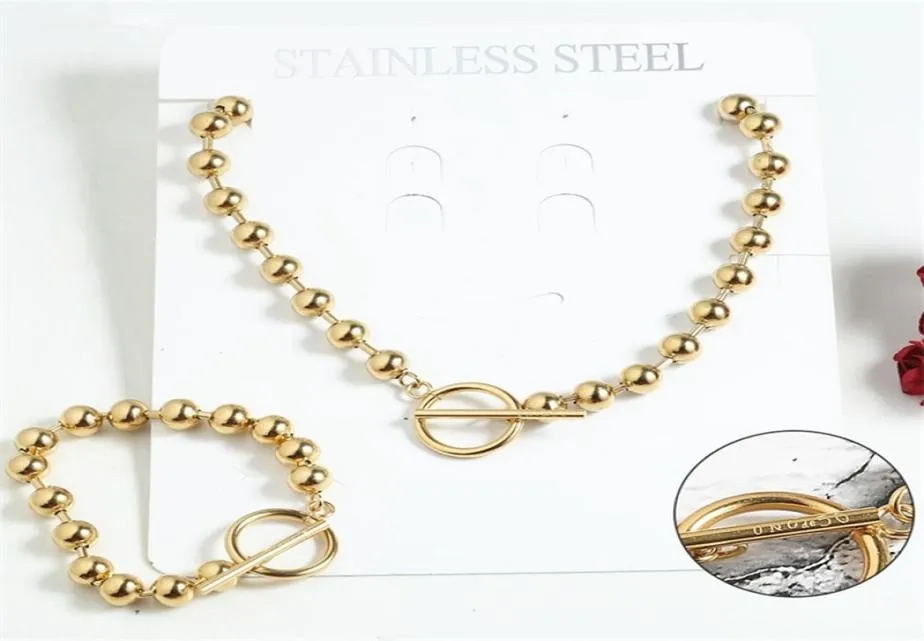 Mode femmes hommes couleur argent or acier inoxydable serrure ronde clé UNO de50 perle Bracelet collier bijoux cadeau de noël 1794314
