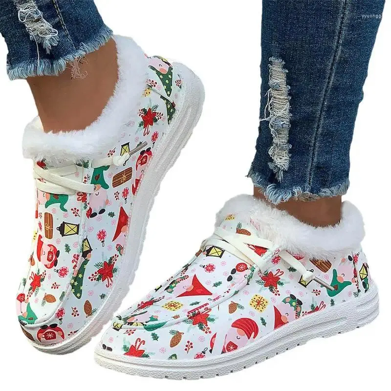 Casual Shoes Lace-up Sneakers For Christmas Print Canvas Slip On Flats Warm Comfortable To Wear Riding Working Hiking