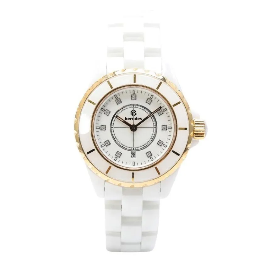 Ladies Fashion Elegant Watch Famous Designer för att skapa vit och svart keramisk tillverkning diamant inlagd Glow-in-the-Dark Funct233L