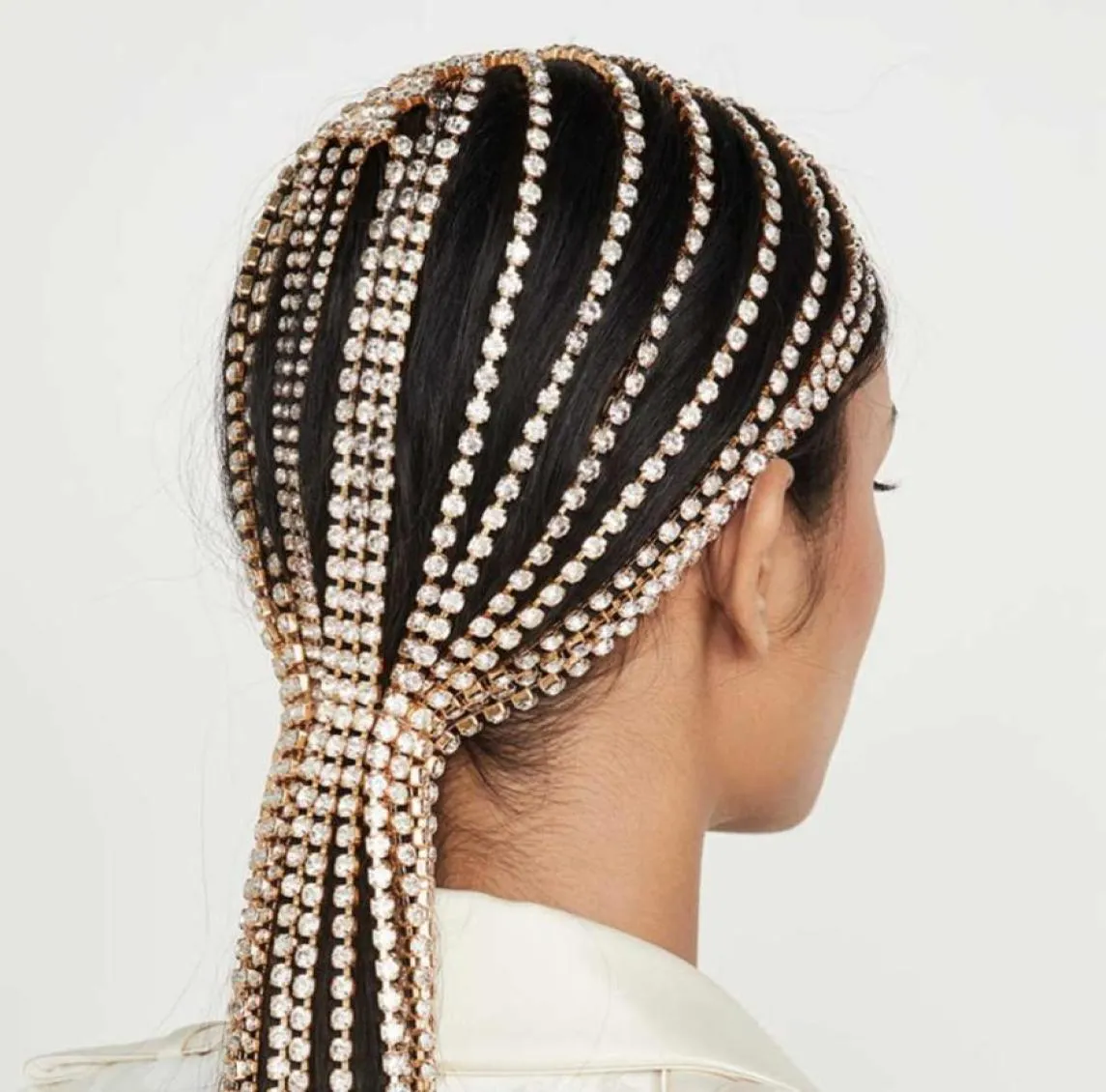 Braut Stirnband Strass Lange Quaste Zubehör für Frauen Kristall Mehrsträngige Kopfkette Haarschmuck15660177160427