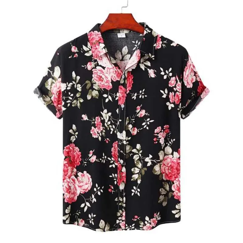 Men's T-Shirts Hawaiian linen shirt mens shirt luxury brand mens T-shirt mens free delivery mens clothing fashion Tiki Blouses Social J240228